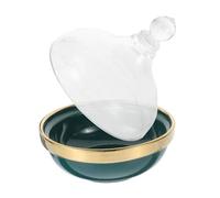 FUNNETOYU Bol à Dessert Céramique avec Couvercle Ramequin pour Pudding et Salade de Fruits Bol de Cuisson Antidérapant pour Four et Service Vert Bord Doré