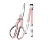 FUNNETOYU Ciseaux Cuisine à Rôtir Et Pinces à Aliments En Acier Inoxydable, Ensemble Rose Compact, Antidérapant, Longue Poignée, Barbecue Cuisine Maison