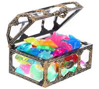 FUNNETOYU Coffre Au Trésor Pirate avec Coffret Colorées et Diamants Plastique Lumineux pour Jeux de Plongée et Remplissage de Vase Décoration Fête Piscine Couleur Couleur Aléatoire
