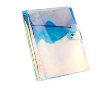 FUNNETOYU Couverture de Carnet PVC Colorée Arc Ciel Reliure à Anneaux avec Fermeture Bouton Protection Transparente pour Agenda Carnet de Voyage Fournitures Scolaires