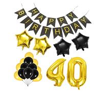 FUNNETOYU Décoration Fête Ans Ballon Latex Noir Or Étoile Aluminium Scintillant pour Anniversaire Adulte Photo Background