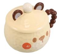 FUNNETOYU Ensemble 1 Tasse à Café en Céramique à Motif Animalier avec Couvercle et Cuillère, Mug Cartoon Multifonction pour Thé, Jus et Lait, Présent Original pour Maison et Bureau, 300 Ml