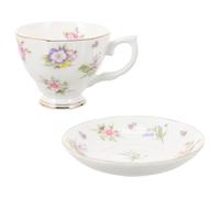 FUNNETOYU Ensemble Tasse à Café en Porcelaine Fine 150 Ml avec Soucoupe Motif Floral Coloré Compatible Thé et Lait pour Moment de Détente et Goûter à la Maison