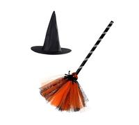 FUNNETOYU Kit Chapeau de et Balai Halloween et Confortable pour Déguisement Fille et Adulte Accessoires Cosplay Fête à Thème Décoration Classique et Festive