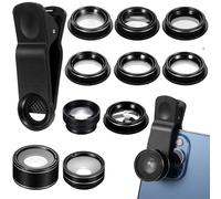 FUNNETOYU Kit D’objectifs pour Téléphone Portable 11 Pièces Objectif Fisheye 198° Grand Angle 0,63x Macro Zoom 2X Filtre Cpl Filtre Trois Segments et Diffusion Accessoire Photo Pratique