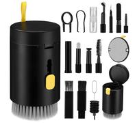 FUNNETOYU Kit de Nettoyage pour Ordinateur Portable et Casque Audio, Outil Multifonction pour Objectif D'appareil Photo, Brosse Douce, Rangement Couvercle, Noir, pour Électronique