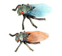 FUNNETOYU Lot de 2 Figurines d'Insectes Cigales Réalistes en Plastique Modèle Éducatif Léger et Décoratif Ornements Colorés Bleu et Orange pour Chambre et Jardin Simulation Insecte