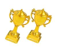 FUNNETOYU Lot de 2 Mini Trophées en Plastique Doré Décorations pour Gâteaux D’Anniversaire Kits de Décoration de Gâteaux Petit Trophée de Participation Accessoires pour Fêtes et