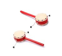 FUNNETOYU Lot de 2 Tambours Hochets Traditionnels Chinois 7 Cm en Peau de Mouton Manche Bois Rouge, Jouets à Secouer pour Bébé, Instruments de Musique Éducatifs pour Éveil Auditif