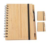 FUNNETOYU Lot de 3 Blocs-notes à Spirale en Bambou avec Couverture Naturelle, Pages Lignées 70 Feuilles, Ensemble Cahier et Stylo Portable pour Prise de Notes au Bureau, à L'école