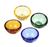 FUNNETOYU Lot de 4 Bols d'Offrande d'Eau Bouddhiste Tibétain en Cristal Artificiel 6 CM Couleurs Jaune Vert Bleu et Marron Coupe d'Eau Bénite pour Rituel Bouddhiste et Décoration