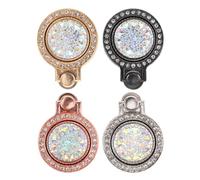 FUNNETOYU Lot de 4 Supports de Téléphone Portable Anneau Rotatif à 360°, Bagues de Préhension Strassées de Montre de Poche, Anti-Chute, Universels, en Or, Rose Doré, Argenté et Noir,