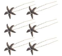 FUNNETOYU Lot de 6 Épingles à Cheveux en Alliage Noir Pierre Brillante D'étoile, Accessoires Élégants pour Décoration Capillaire, pour Coiffure de Mariage