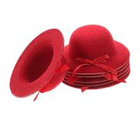 FUNNETOYU Lot de 6 Mini Chapeaux Rouges de Nœud pour Poupées, Accessoires Légers en Tissu pour Loisirs Créatifs, Décoration de Fête et Embellissement de Bouquets, Chapeaux Miniatures
