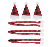FUNNETOYU Lot de 6 Sets de Décorations de Vin de Noël Miniatures 3 Mini Chapeaux Rouges et Noirs N°2 3 Écharpes Assorties Accessoires en Tissu Souple pour Bouteilles Table et Sapin