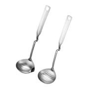 FUNNETOYU Louche Acier Inoxydable avec Passoire à Mailles Fines Cuillère à Soupe à Long Manche Suspendue Écumoire pour Séparation Huile et Soupe Ustensile de Cuisine et Pratique Lot