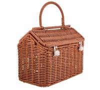 FUNNETOYU Panier Présent Tissé Main en Rotin Synthétique Marron 24X14X18 CM - Boîte à Bonbons pour Mariage et Anniversaire - Paquet Fourre-Tout Pratique pour Femme - Coffret Présent Élégant