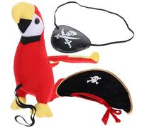FUNNETOYU Pirate Costume Set Halloween Chapeau Pirate Rigide et Cache-œil Noir Accessoire Cosplay Perroquet en Peluche D’épaule Réaliste pour Fête à Thème Déguisement Garçon et Filles