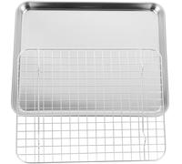 FUNNETOYU Plaque de Cuisson en Acier Inoxydable 430 31,5x24,5x2,5 Cm avec Grille 201 pour Four Ensemble Moule à Pâtisserie et Grille de Cuisson Adapté Rôtissage Légumes Viande Pâtisserie