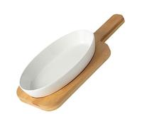 FUNNETOYU Plat de Cuisson Ovale Céramique avec Support Résistant à Haute Température Adapté Micro Ondes et Four Antiadhésif Facile à Nettoyer pour Cuisson et Pratique