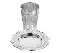 FUNNETOYU Set De Coupe Kiddush avec Soucoupe Alliage pour Vin Shabbat Judaica Élégant Cadeau pour Célébrations De Pâques Et Chabbat