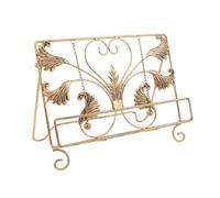 FUNNETOYU Support de Lecture Vintage en Fer Forgé Doré avec Chaîne Épaisse, Porte-livre de Recettes Cœur 32x19x24 Cm, Présentoir Cuisine et Comptoir, Support Stable pour Livres Cuisine