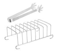 FUNNETOYU Support Inoxydable Multifonction pour Friteuse à Air Chaud - Ensemble 2 Pièces Grille pour Toasts et Pince à Aliments - Accessoire la Cuisine Compact et Portable pour Cuisson,