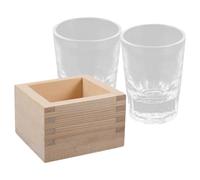 FUNNETOYU Tasse à Saké en Verre Transparent avec Boîte en Bois Japonaise Ensemble 2 Pièces Coupe à Saké Traditionnelle pour Soirée Festive et Dégustation
