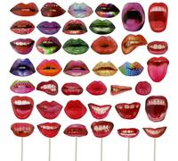 Funngy Accessoires Photobooth Fête,40 PCS Décoration Selfie Drôle Lèvres Rouges Kit Photobooth pour Anniversaire Soirée Carnaval Kit Accessoires Photo Booth Neon et Perruque