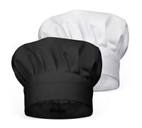 Funngy Bonnet de Cuisinier,2 PCS Toque de Cuisinier Unisexe Réglable en Polycoton Chapeau de Chef Ajustable pour Enfants et Adultes pour Cuisine Restauration École Restaurant Hôtel Noir et Blanc