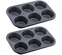 Funngy Moule à Muffins,2 PCS 6 Emplacements Ronds Moules Muffins Antiadhésif Plaque à Pâtisserie Réutilisable pour Cupcakes Gâteaux Brownies et Mini Cakes Moules à Muffins en Acier Carbone