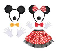Funnity Deguisement adulte disney Costume de souris mignonne Minnie Tutu Rouge Bandeau Minnie Gant Blanc Nez pour Accessoire Carnaval Costume Fête