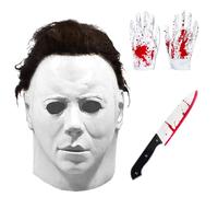 Funnity Masque d'Halloween Michael Myers avec masque Michael Myers + faux couteau, masque d'horreur rustique, en latex, idéal pour Halloween, fidèle aux détails et de qualité supérieure
