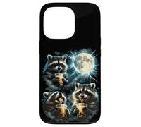 Funny 3 ratons laveurs Buvant du thé Boba Hurlant à la Lune Raton Laveur Coque pour iPhone 13 Pro