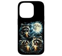 Funny 3 ratons laveurs Buvant du thé Boba Hurlant à la Lune Raton Laveur Coque pour iPhone 14 Pro