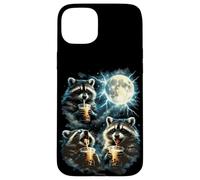 Funny 3 ratons laveurs Buvant du thé Boba Hurlant à la Lune Raton Laveur Coque pour iPhone 15 Plus