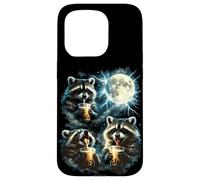 Funny 3 ratons laveurs Buvant du thé Boba Hurlant à la Lune Raton Laveur Coque pour iPhone 15 Pro
