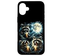 Funny 3 ratons laveurs Buvant du thé Boba Hurlant à la Lune Raton Laveur Coque pour iPhone 16 Plus