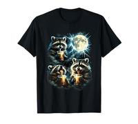 Funny 3 ratons laveurs Buvant du thé Boba Hurlant à la Lune Raton Laveur T-Shirt