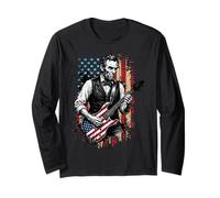 Funny Abraham Lincoln Guitare Drapeau USA Manche Longue