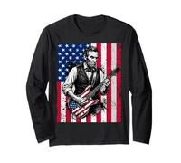 Funny Abraham Lincoln Guitare Drapeau USA Manche Longue