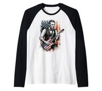 Funny Abraham Lincoln Guitare Drapeau USA Manche Raglan