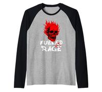 Funny Adult Humor, Skull on Fire Fueled by Rage Manche Raglan