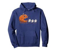 Funny Adventure Halloween Citrouille Mangeant des fantômes Sweat à Capuche, Unisexe pour Adultes, Bleu Marine, XL
