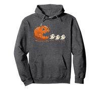 Funny Adventure Halloween Citrouille Mangeant des fantômes Sweat à Capuche, Unisexe pour Adultes, Chiné Foncé, XL