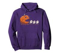 Funny Adventure Halloween Citrouille Mangeant des fantômes Sweat à Capuche, Unisexe pour Adultes, Violet, XL