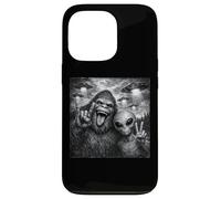 Funny Alien and Bigfoot Selfie UFO Rock on Sign Sasquatch Coque pour iPhone 13 Pro