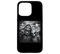 Funny Alien and Bigfoot Selfie UFO Rock on Sign Sasquatch Coque pour iPhone 15 Pro Max