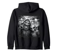 Funny Alien and Bigfoot Selfie UFO Rock on Sign Sasquatch Sweat à Capuche