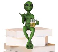 Funny Alien Art Boire de la bière - Statue de sculpture extraterrestre en résine | Décor de bureau d’objets de collection de nouveauté | 15cm, peint à la main, ornement de scène de chambre à coucher d
